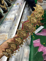 Antique Polish Nakshi Work with Jadau Kundan Stones Bridal Hip Belt (Hand made) - Nakshatra Jewels