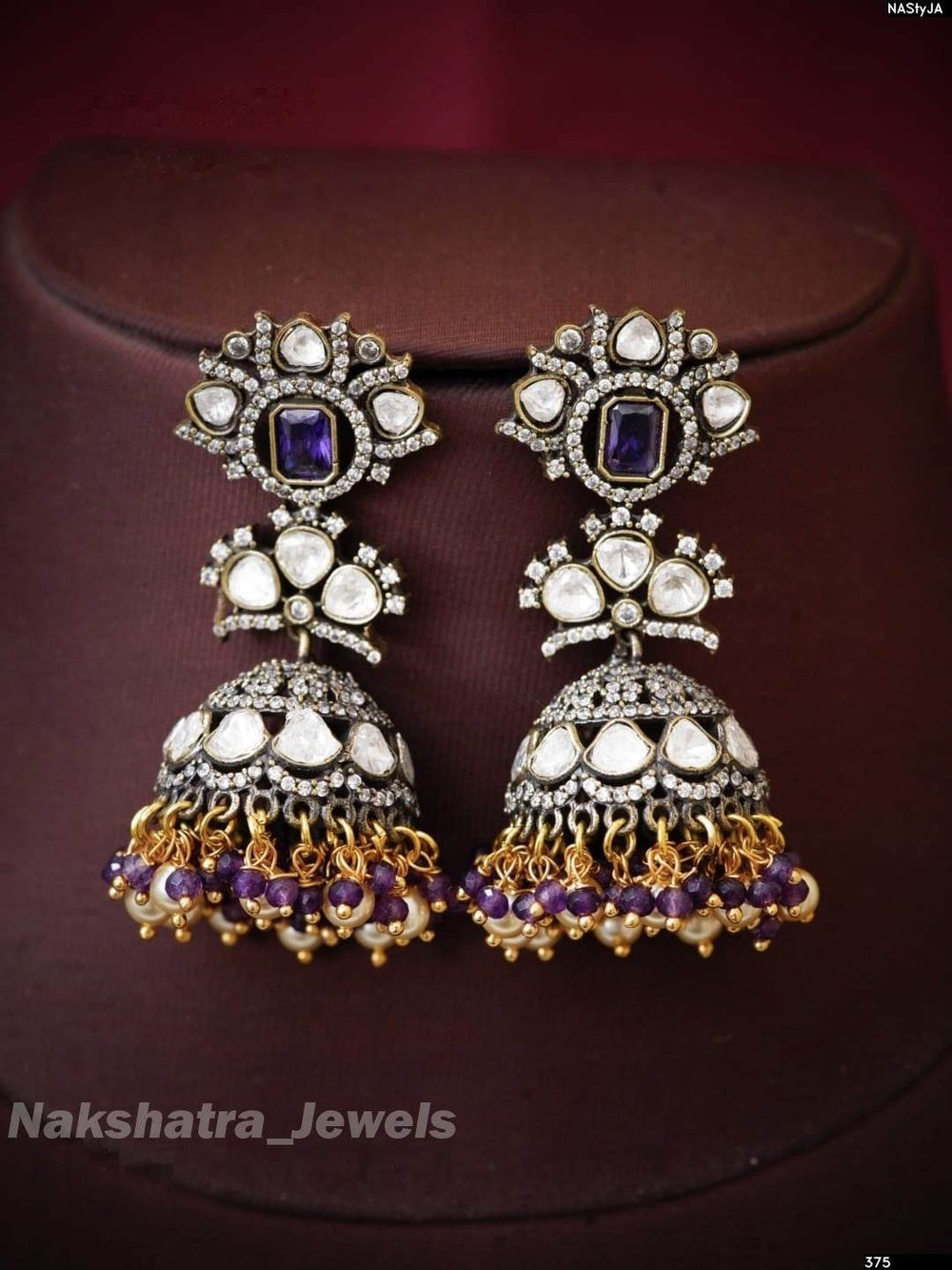 Victorian Polish AD & Moissanite Stones Earrings - Nakshatra Jewels