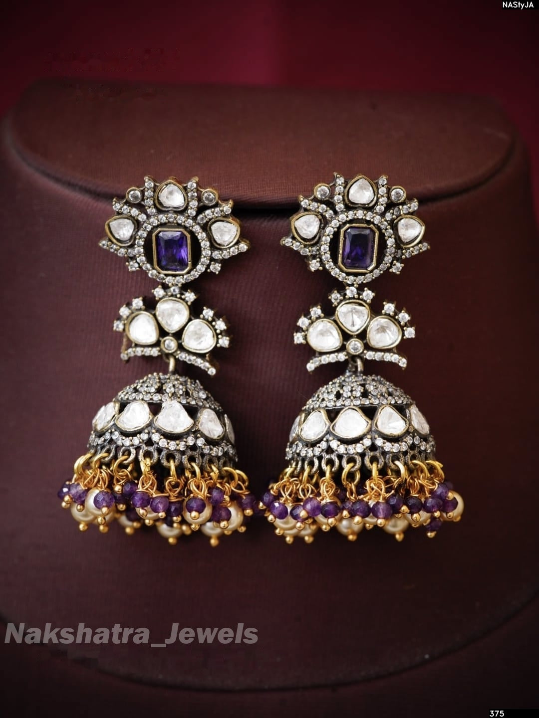 Victorian Polish AD & Moissanite Stones Earrings