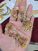 Nakshi Work with Kempu Stones Earrings