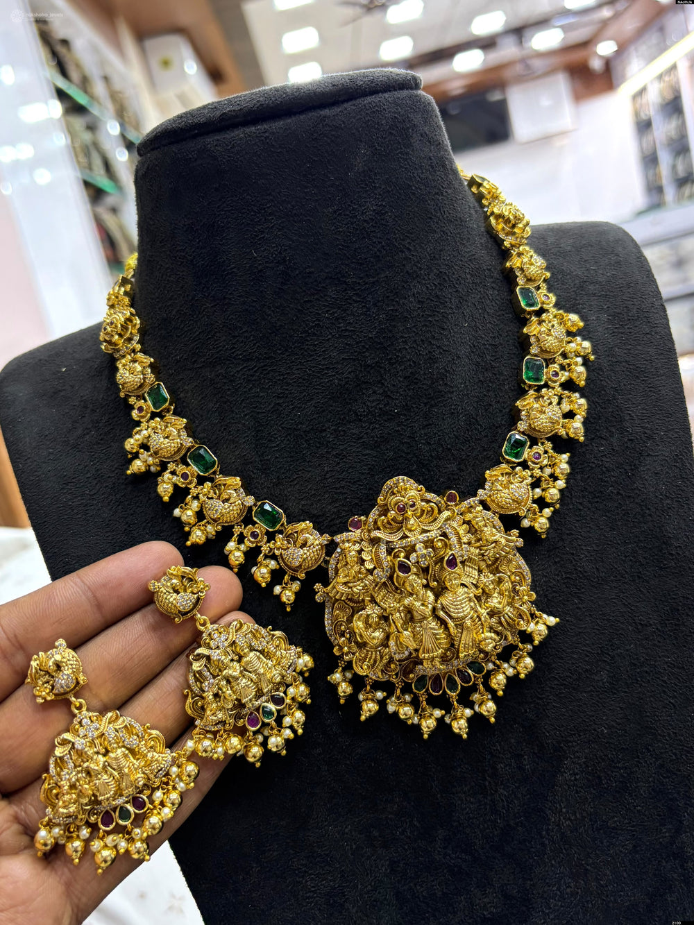 Nakshi Work with AD Stones Bridal Necklace
