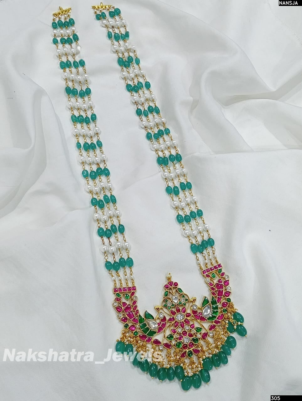 Jadau Kundan Stones Pendent with Semi Precious Beads Haram