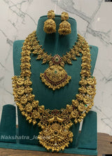Nagasi Work with Kempu Stones Bridal Combo Set - Nakshatra Jewels
