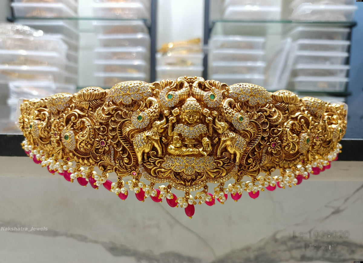 Nakshi Work with AD Stones Bridal Hip Belt (Gold Replica)