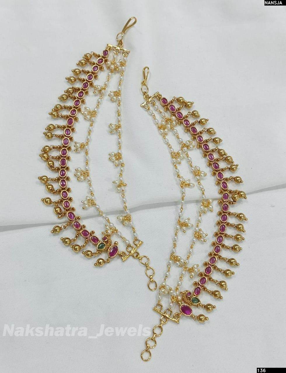 Premium Matt with Kempu Stones Ear Chains - Nakshatra Jewels