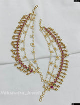Premium Matt with Kempu Stones Ear Chains - Nakshatra Jewels