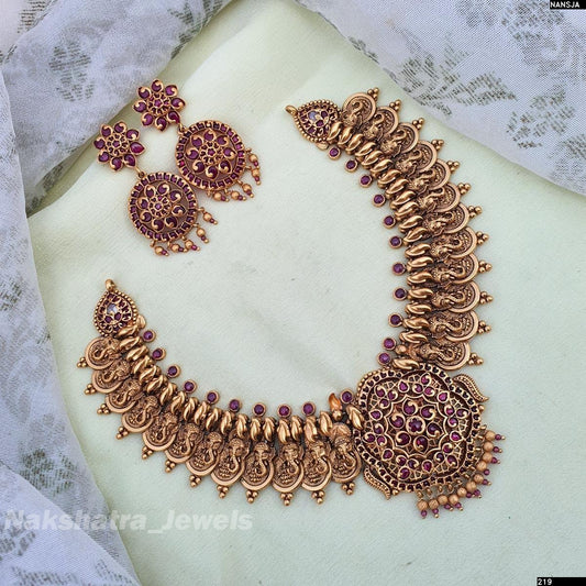 Nagasi work with Kempu Stones Bridal Necklace