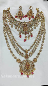 Victorian Polish AD & Nakshi work Bridal Combo Set - Nakshatra Jewels