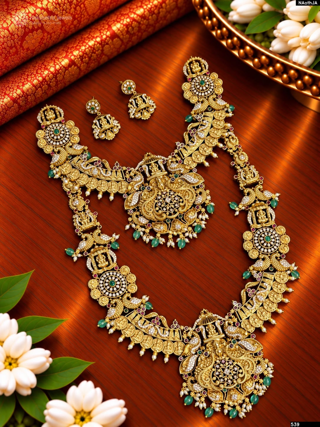Nakshi Work with Kempu Stones Bridal Combo Set