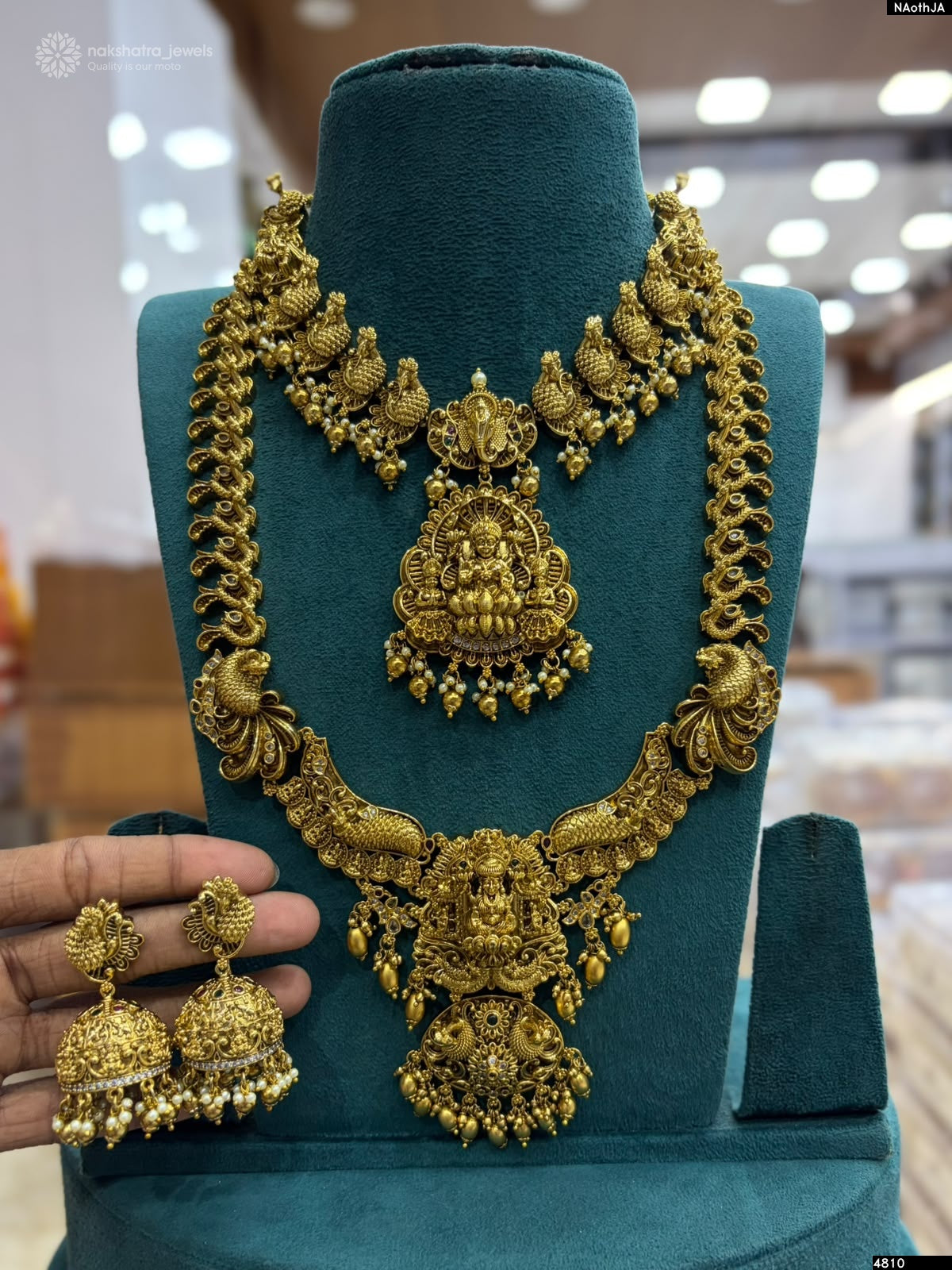 Nakshi Work with Kempu Stones Bridal Combo Set