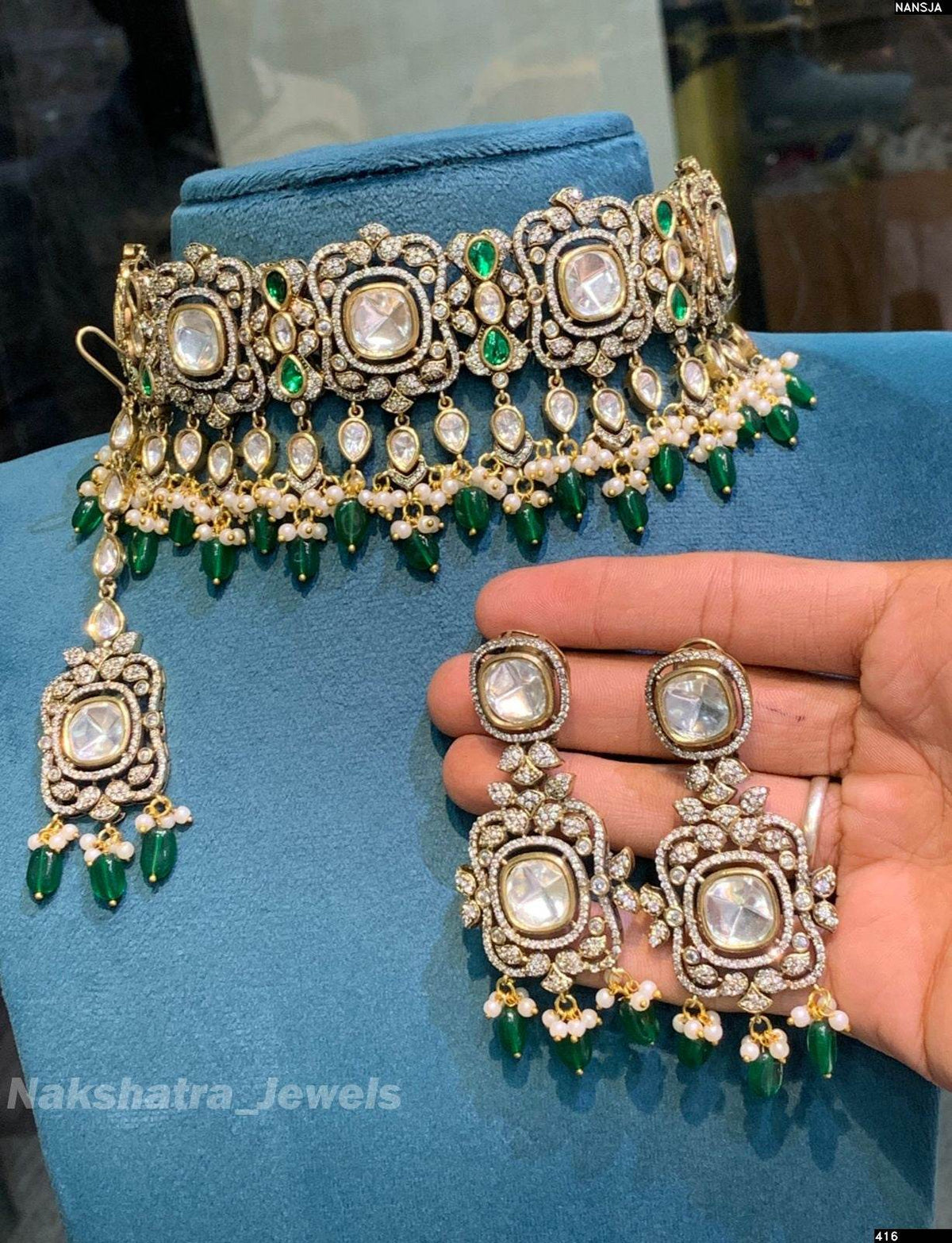 Victorian Polish AD & Moissanite Stones Bridal Choker