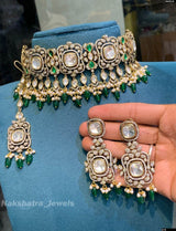 Victorian Polish AD & Moissanite Stones Bridal Choker - Nakshatra Jewels