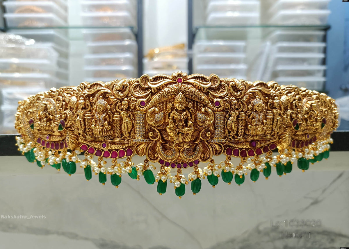 Nakshi Work with AD Stones Bridal Hip Belt (Gold Replica)