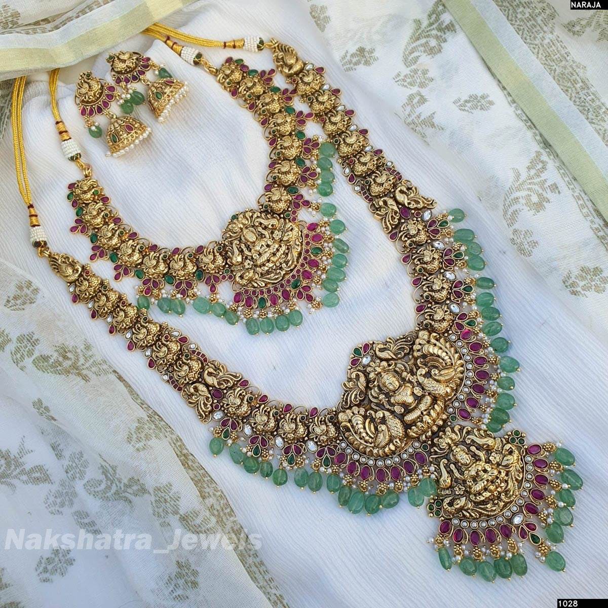 Nagasi work with Kempu Stones Bridal Combo Set (3D Embosed)