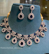 American Diamond Stones Necklace (Silver Polish) - Nakshatra Jewels