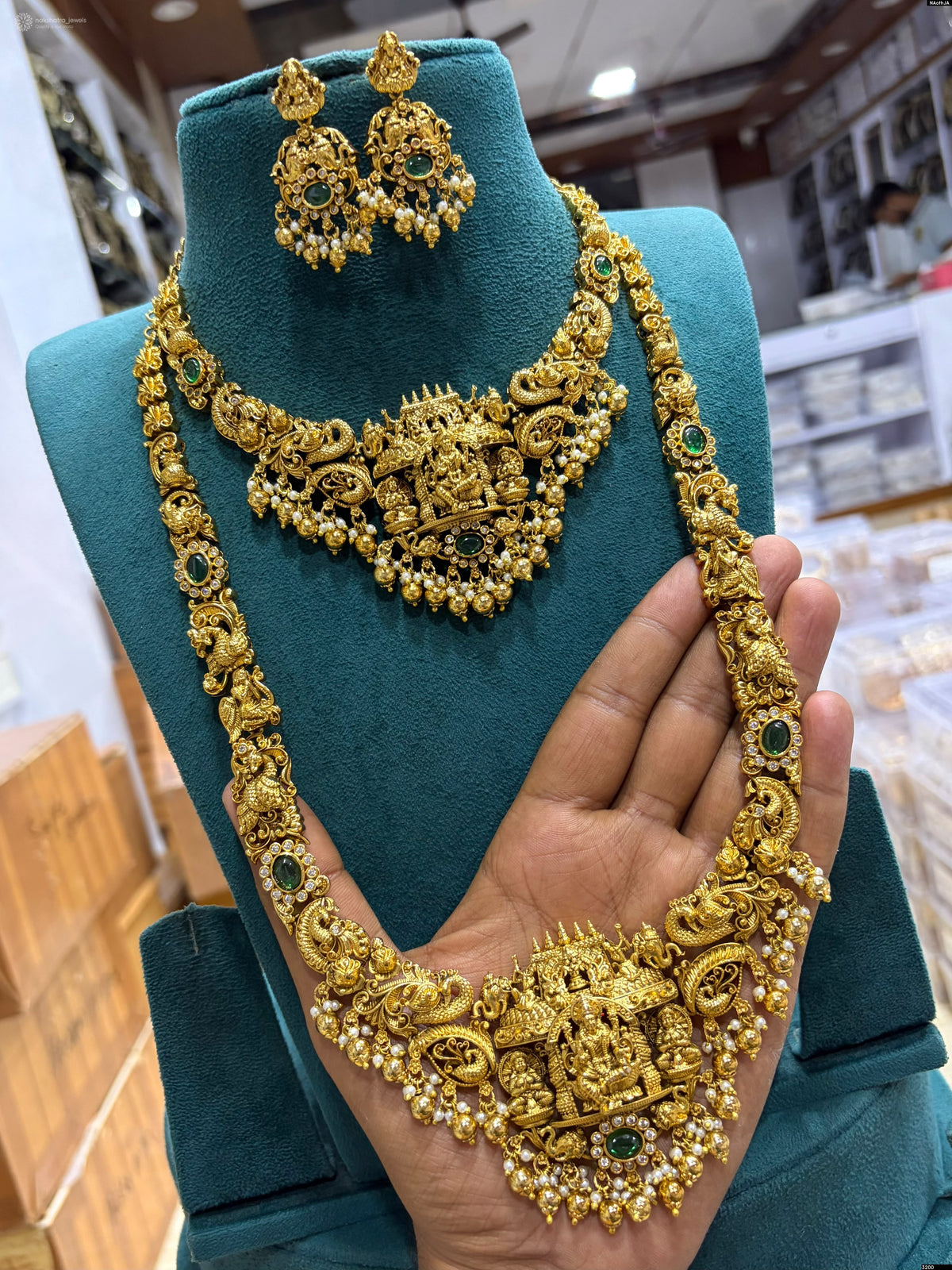 Nakshi Work with Kempu Stones Bridal Combo Set