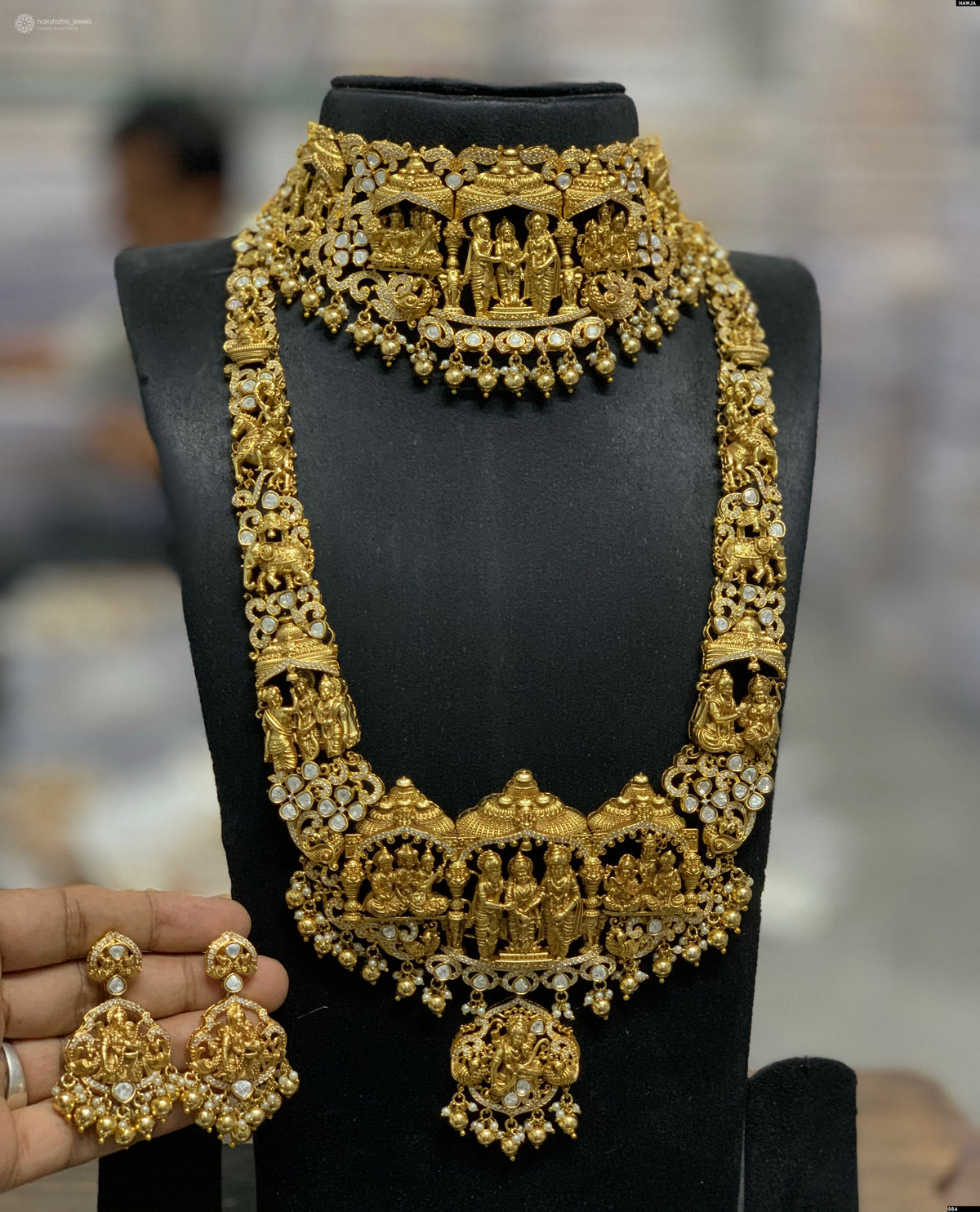 Nakshi work with Mossianite Stones Bridal Combo Set