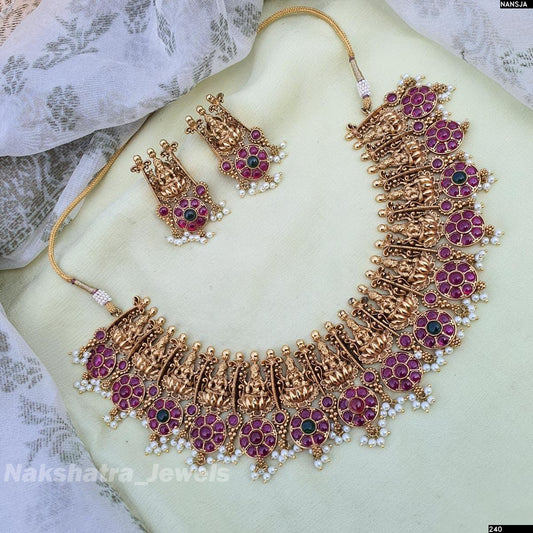 Nagasi work with Kempu Stones Bridal Necklace