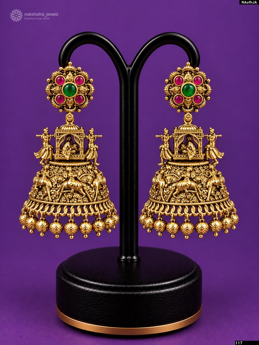 Nakshi Work with Kempu Stones Earrings