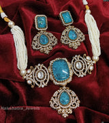 Victorian Polish AD & Moissanite Stones Bridal Choker - Nakshatra Jewels
