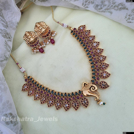 Nagasi work with Kempu Stones Bridal Necklace