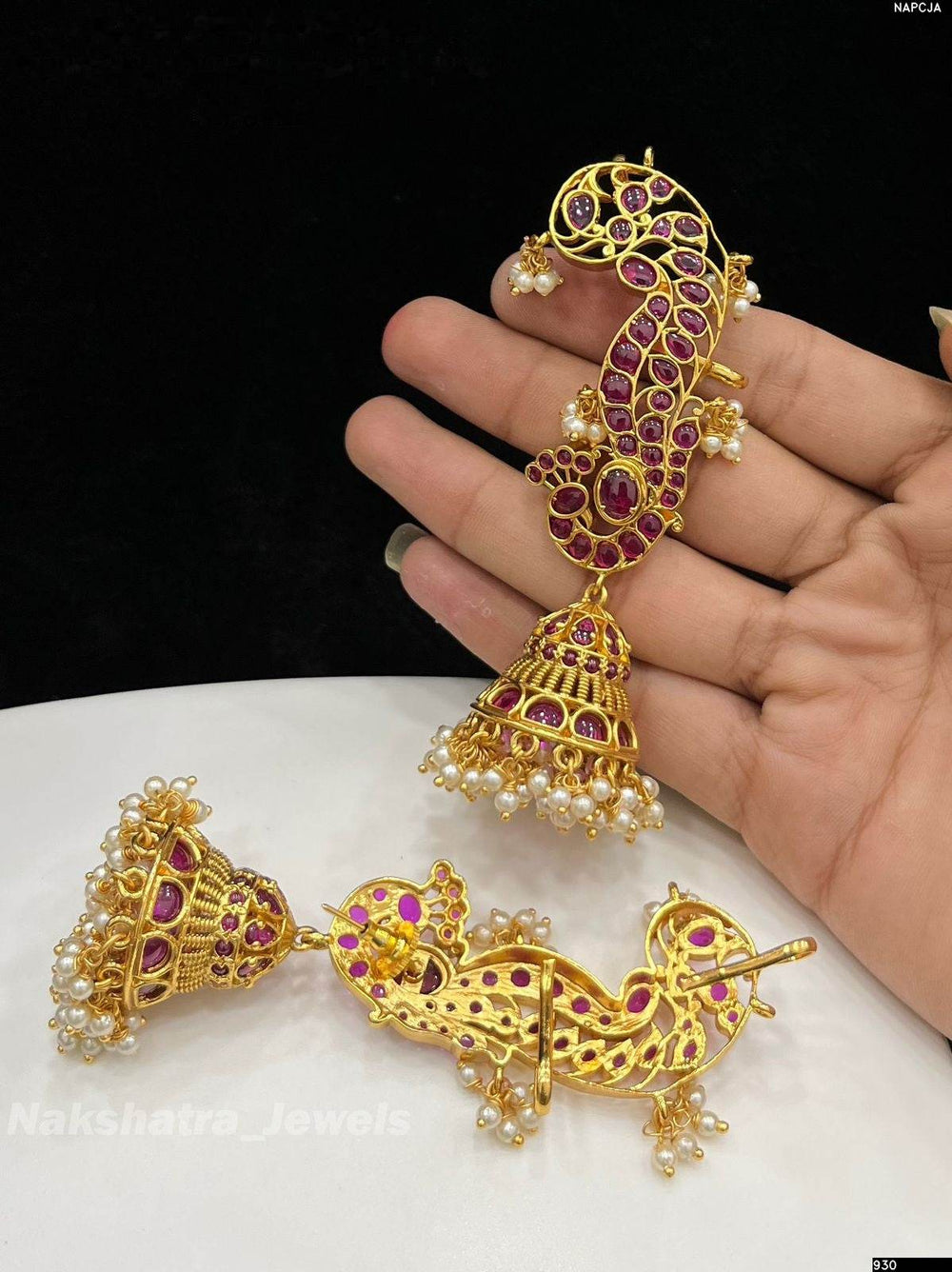 Premium Matt Finish with Kempu Stones Earrings - Nakshatra Jewels