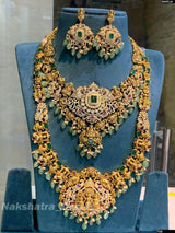 Victorian Polish AD Stones & Nakshi Work Bridal Combo Set - Nakshatra Jewels