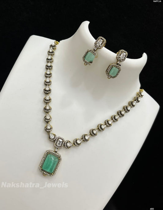 Victorian Polish with Moissanite Stones Necklace