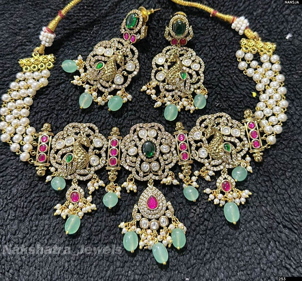 Victorian Polish AD & Jadau Stones Bridal Choker - Nakshatra Jewels