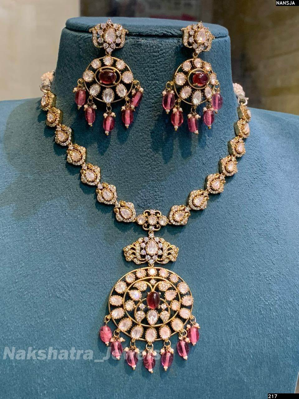 Victorian Polish with Moissanite Stones Bridal Necklace