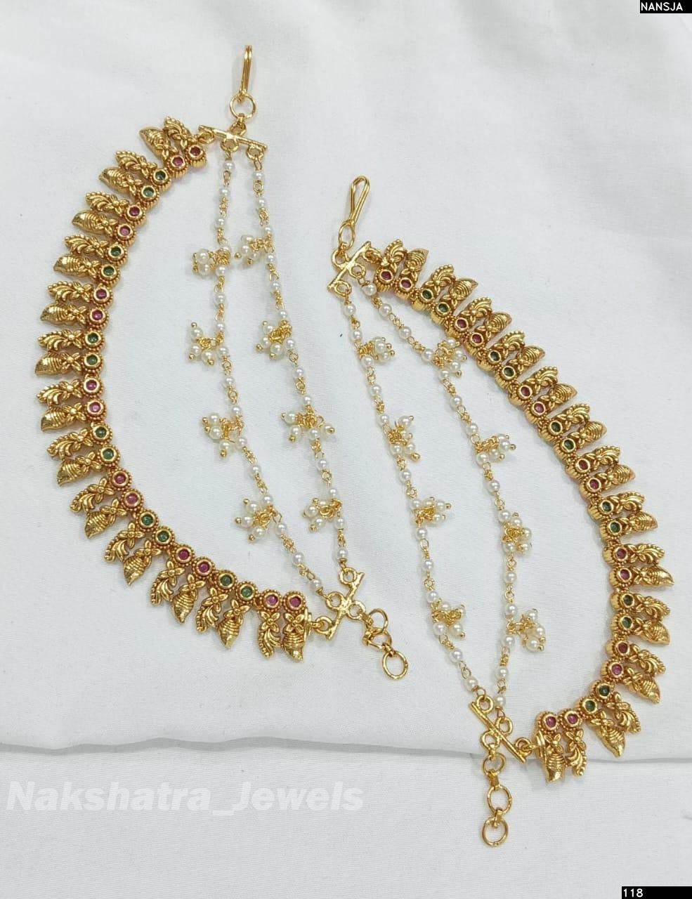 Premium Matt with Kempu Stones Ear Chains - Nakshatra Jewels