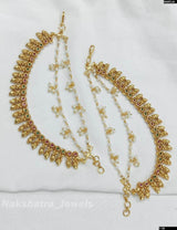 Premium Matt with Kempu Stones Ear Chains - Nakshatra Jewels