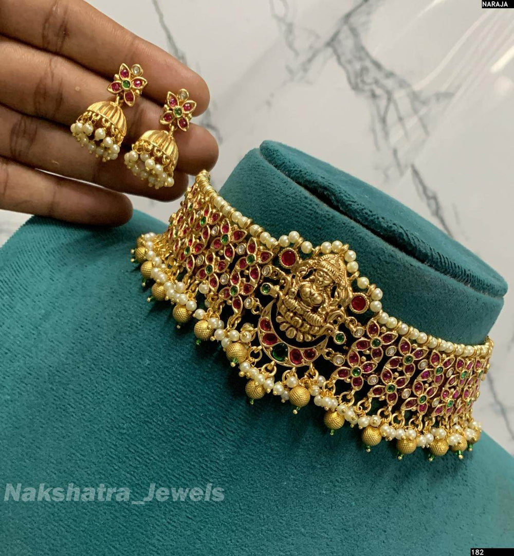 Premium Matt with Kempu Stones Choker - Nakshatra Jewels