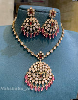 Victorian Polish with Moissanite Stones Bridal Necklace - Nakshatra Jewels