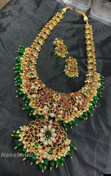 Nagasi Work with Kempu Stones Bridal Haram - Nakshatra Jewels
