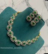American Diamond Stones Necklace (Silver Polish) - Nakshatra Jewels