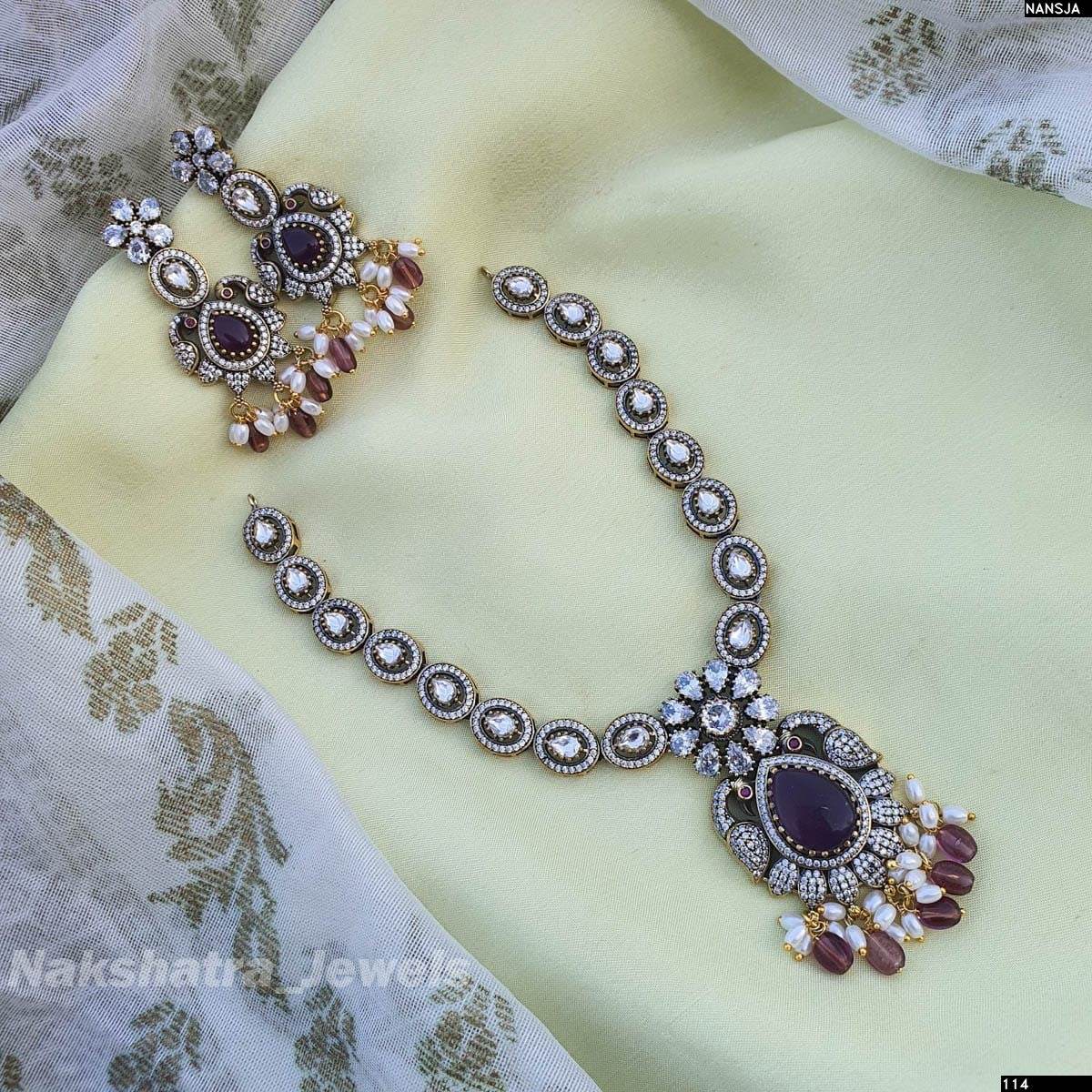 Victorian Polish AD & Moissanite Stones Necklace