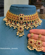 Premium Matt with Kempu Stones Bridal Choker - Nakshatra Jewels