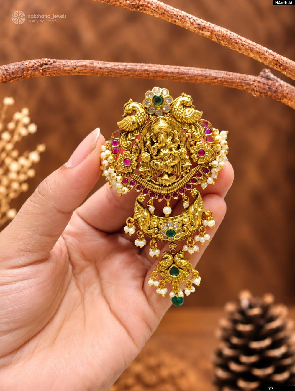 Nakshi Work with Kempu Stones Hair Accessories