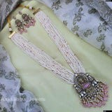 Victorian Polish AD Stones Pendent with Pearl Beads Haram - Nakshatra Jewels