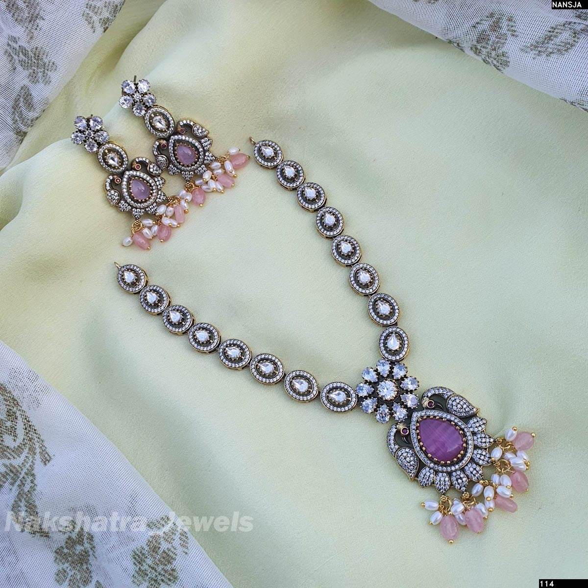Victorian Polish AD & Moissanite Stones Necklace