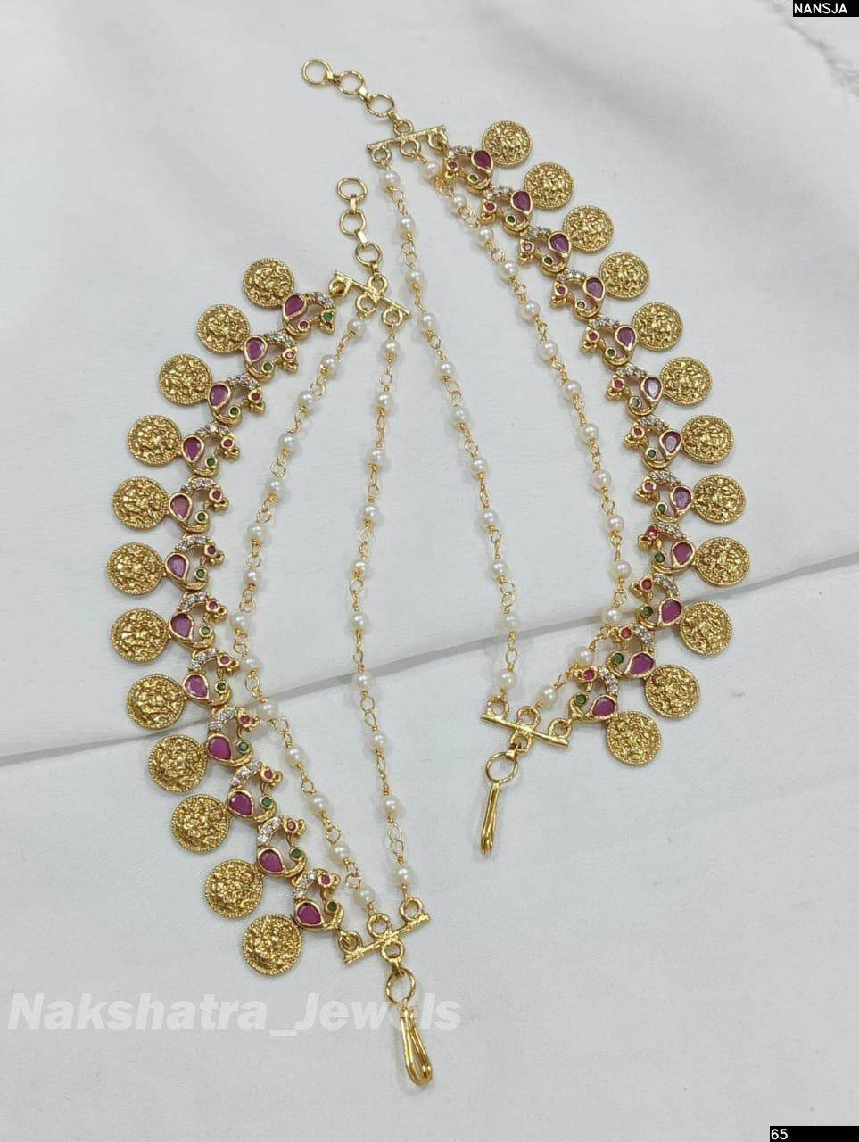 Premium Matt with Kempu Stones Ear Chains - Nakshatra Jewels