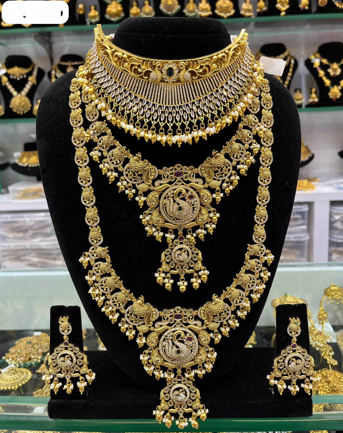 Nagasi Work with Kempu Stones Bridal Combo Set