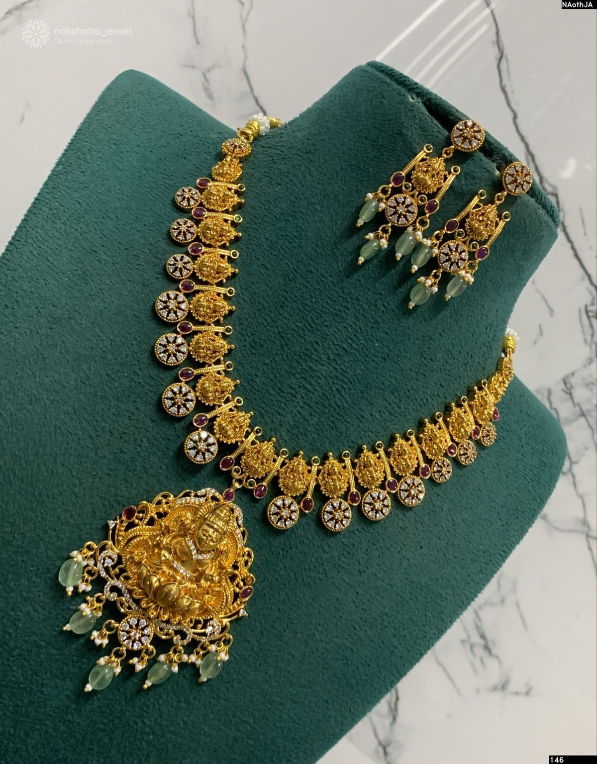 Nakshi Work with Kempu and AD Stones Necklace