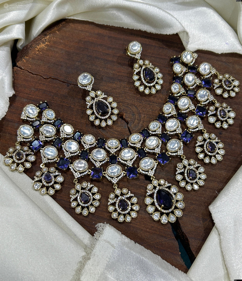 Mossianite and AD Stones Bridal Neck Set