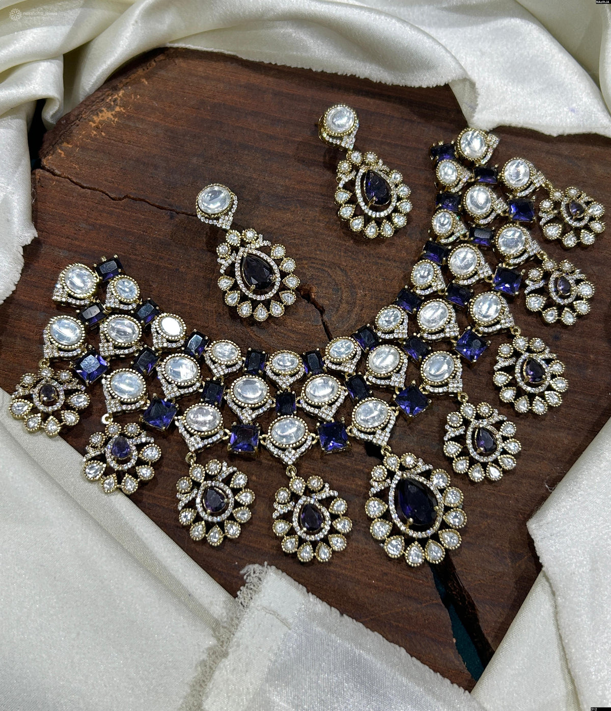 Mossianite and AD Stones Bridal Neck Set