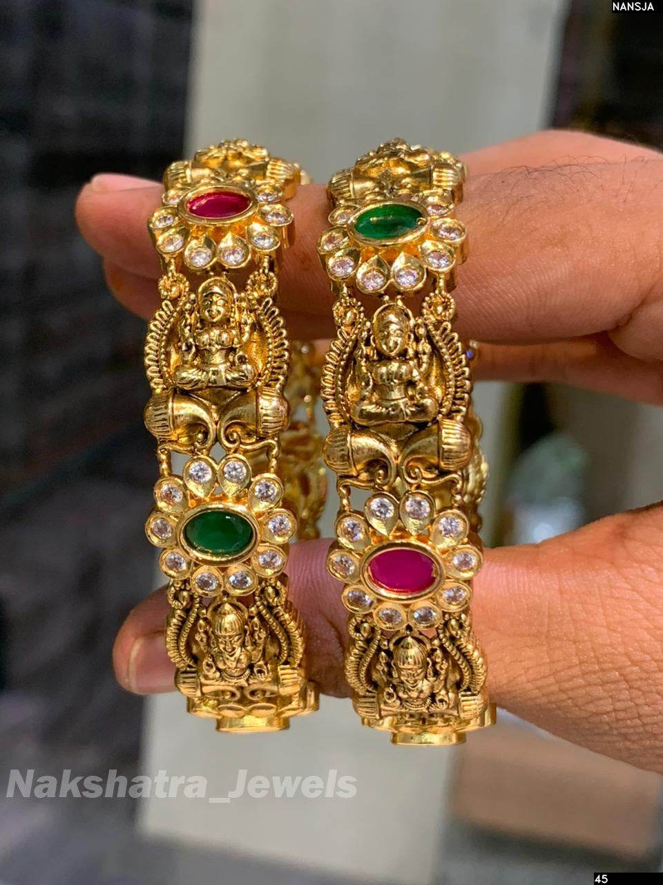 Nagasi Work with Kempu Stones Bangles - Nakshatra Jewels