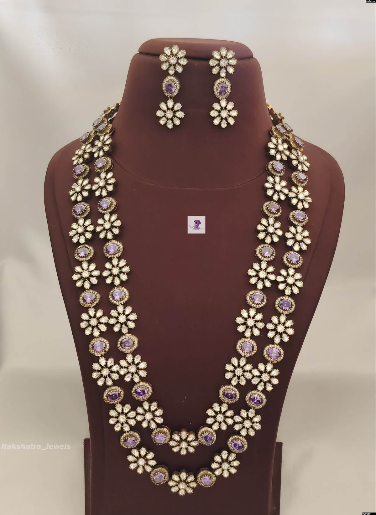 Victorian Polish AD & Moissanite Stones Bridal Layer Haram
