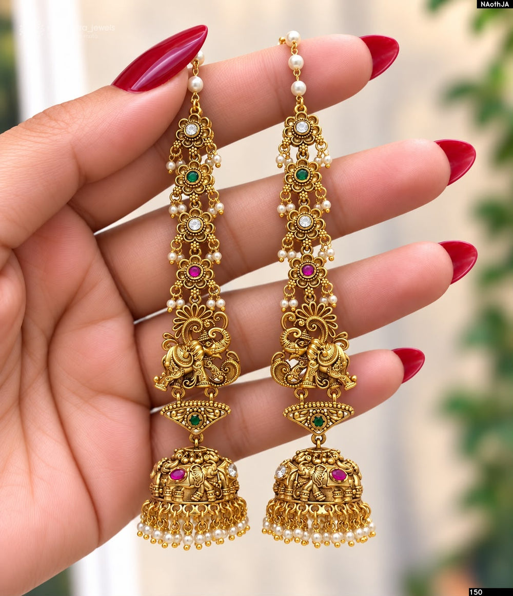 Premium Matt with Kempu Stones Earrings