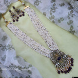Victorian Polish AD Stones Pendent with Pearl Beads Haram - Nakshatra Jewels